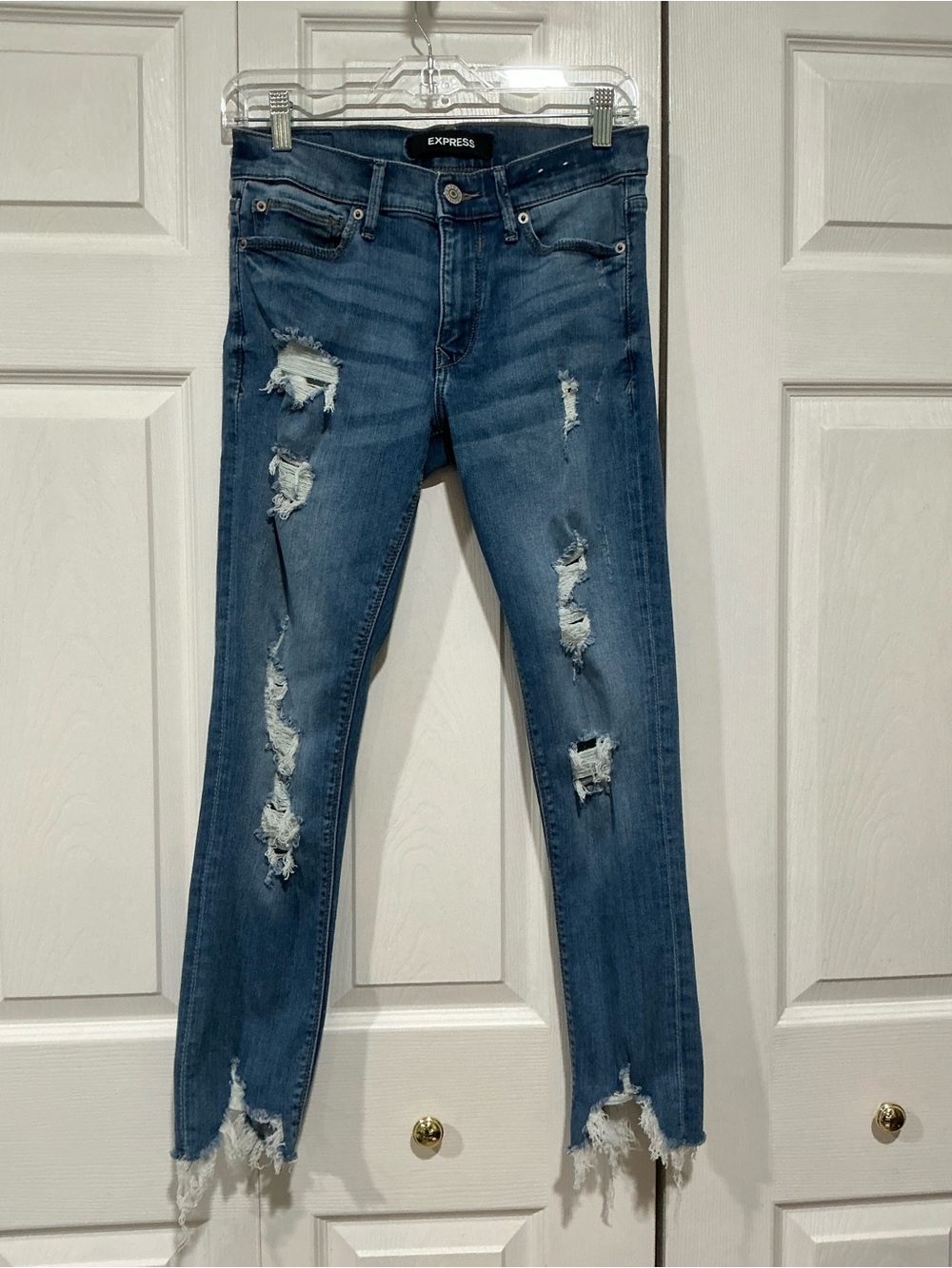 💙 Express Ankle Legging Mid Rise Blue Distressed Denim Jeans 4 / 27 (01574)